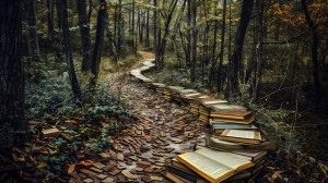 path of books in a forest