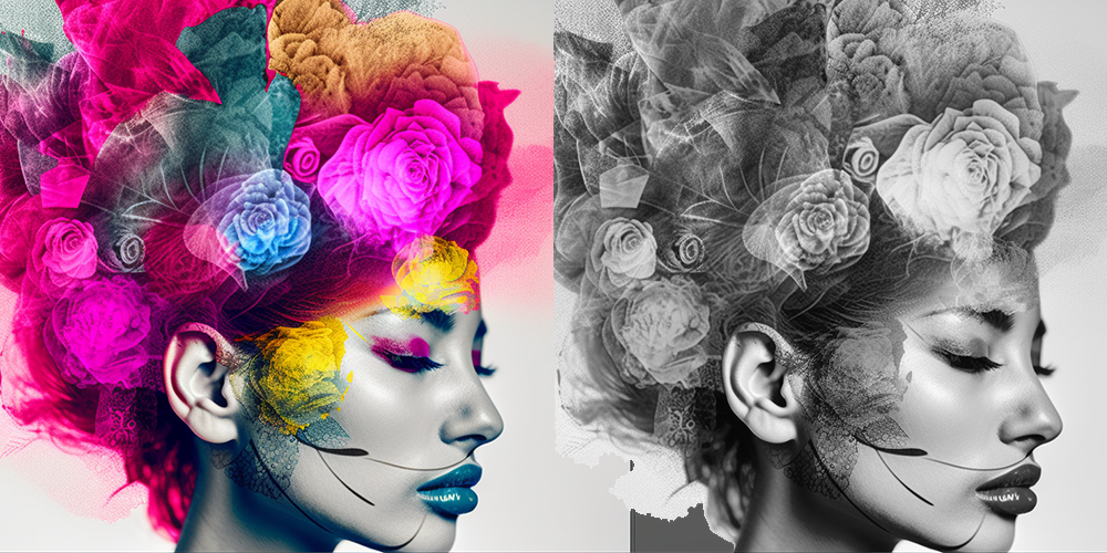 Image of a colour face next to a grayscale face