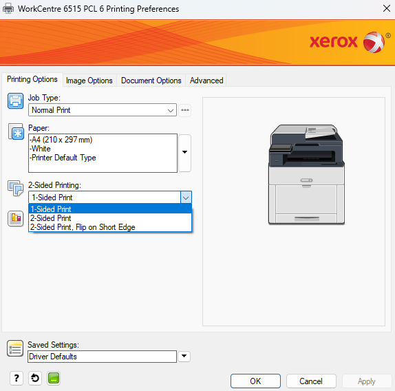 Duplex Printer Settings