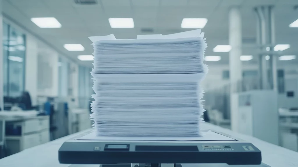 Stack of paper on scales